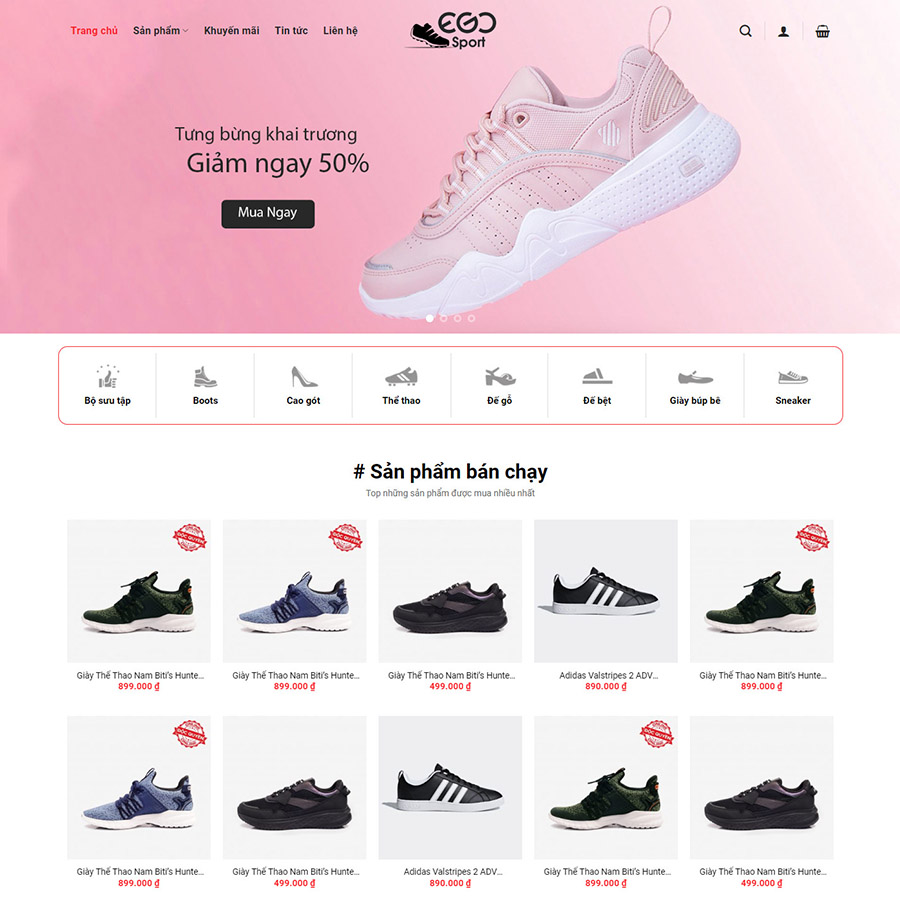 Theme wordpress - mẫu giao diện web bán giày thể thao