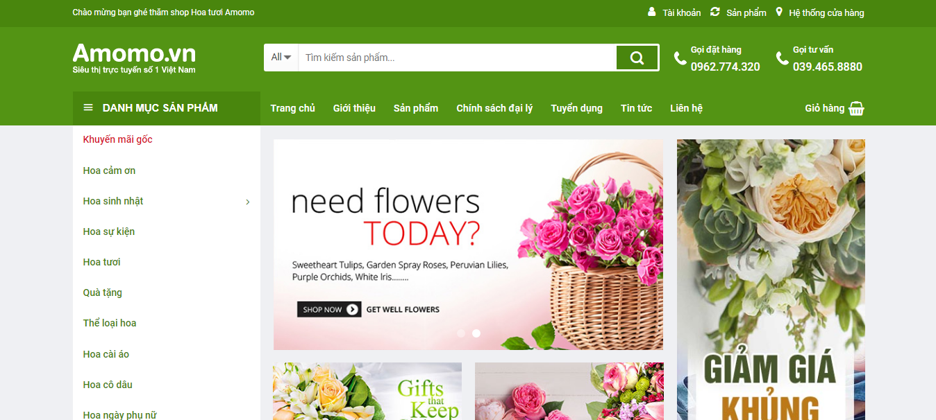 Mẫu giao diện website bán hoa tươi - wordpress flatesome